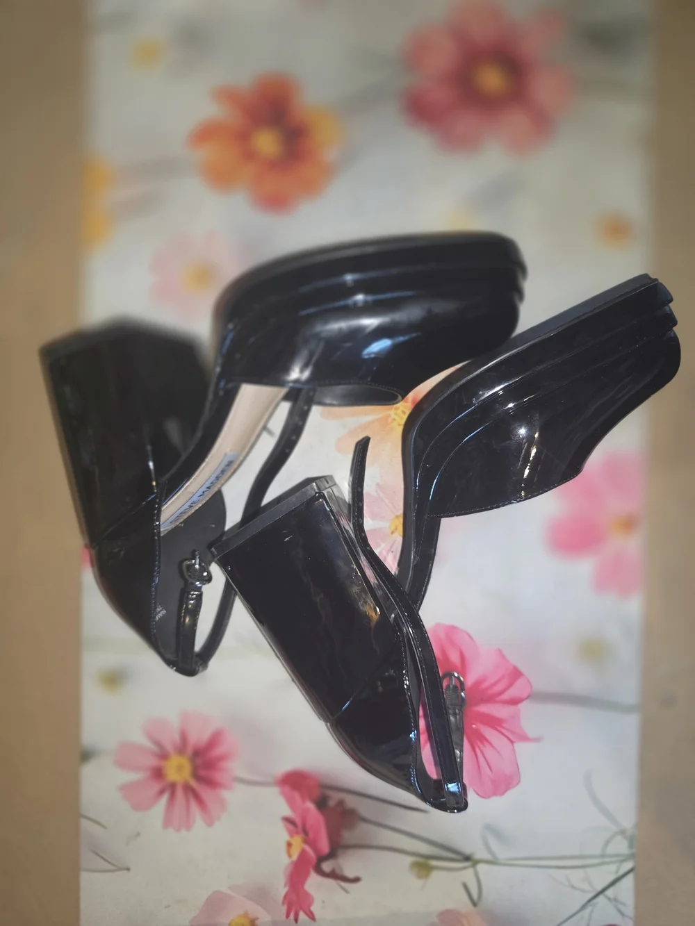 Steve Madden Black Patent Square-Toe Ankle-Strap Heels
